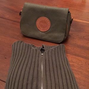 Jones New York knit cardigan and Perry Ellis bag.